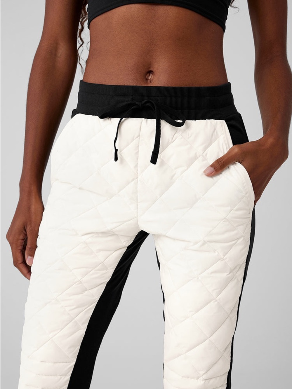 ALO Yoga Quilted White Jogger Pants with Black Waistband